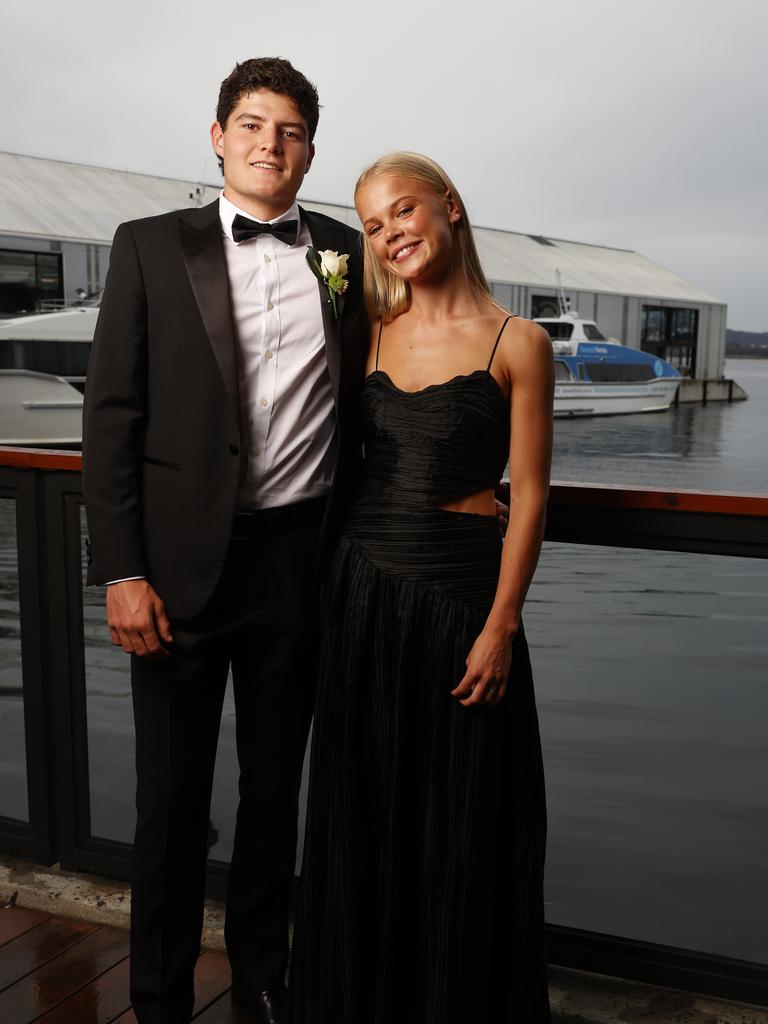 Sam Evans and Ava Allanby. Fahan School leavers dinner 2023 at Franklin Wharf. Picture: Nikki Davis-Jones