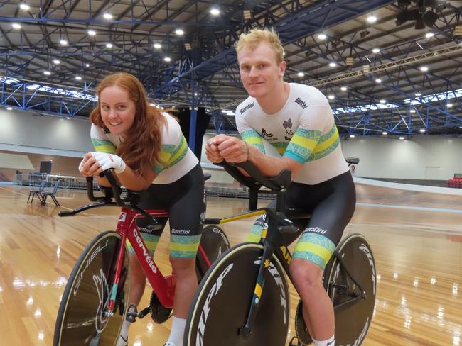 Tasmanian cyclists Felicity Wilson-Haffenden and Josh Duffy are participating in a national track endurance camp at Launceston. Picture: Jon Tuxworth