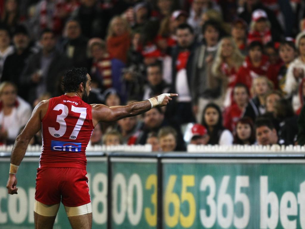 The then-Swans player alerted security to the teenage girl after she made the remark. Picture: Andrew White/AFL Media