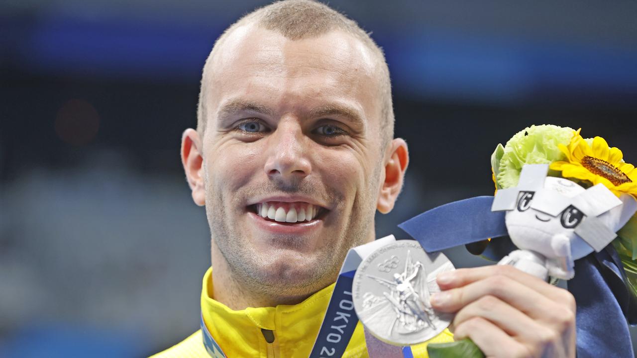 Kyle Chalmers with his silver medal after the men’s 100m final at the Tokyo Olympics. Picture: Alex Coppel.