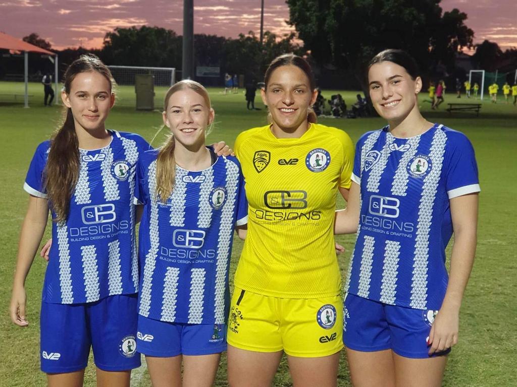 Brothers FC footballers (left to right) Miley Widt, Holli Mythen, Layne Chapman, Elise Papageorge. Picture: Supplied