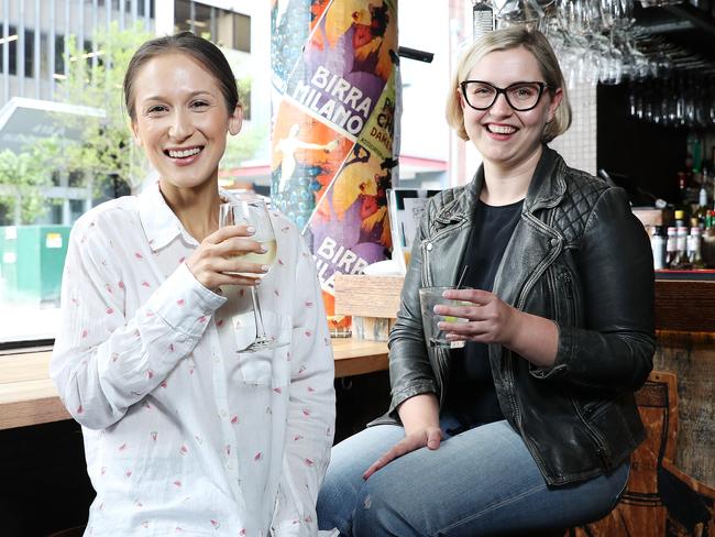 Bec Watene and friend Lara enjoying a drink at the Lil Darlin in Surry Hills. Picture: Tim Hunter.