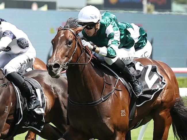 SYDNEY, AUSTRALIA - FEBRUARY 15: Jordan Childs riding Magic Time win Race 5 Expressway Stakes during Sydney Racing at Royal Randwick Racecourse on February 15, 2025 in Sydney, Australia. (Photo by Jeremy Ng/Getty Images)