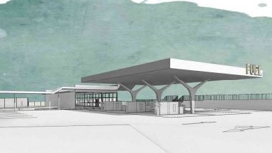 A render of the proposed new service station. Picture: PD Online/O'Neill Architecture