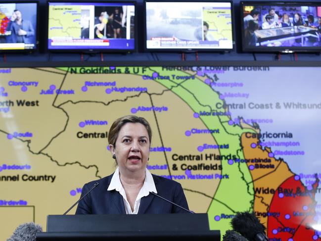 BRISBANE, AUSTRALIA - NewsWire Photos MARCH 3 2022: Premier of Queensland Annastacia Palaszczuk pictured addressing the media at the Kedron Emergency Services Complex.  Picture: NCA NewsWire / Josh Woning