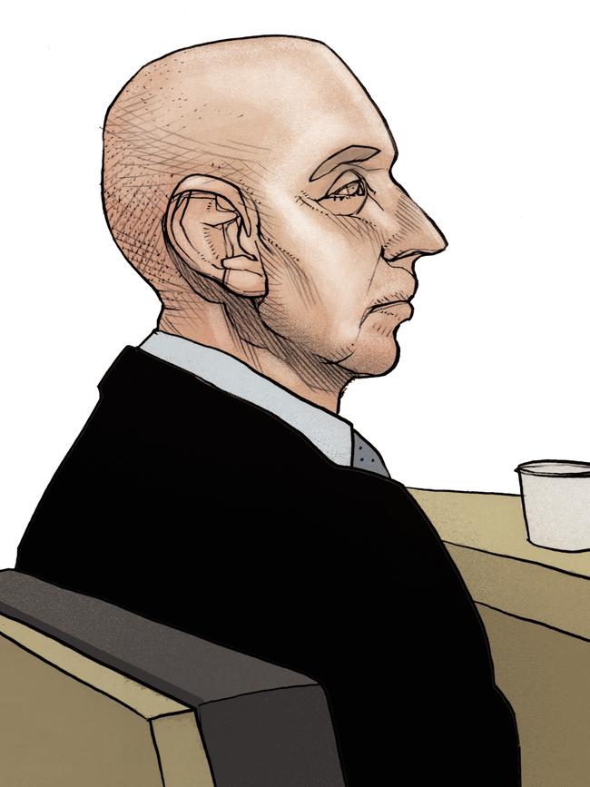 A court sketch of Edmund Ian Riggs. Illustration: Brett Lethbridge