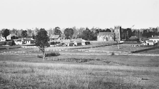 Looking south across Lemongrove Hill towards St Stephen’s Anglican Church in Penrith. The 1852 picture was taken by photographer Professor John Smith. Picture, courtesy of Penrith City Library.