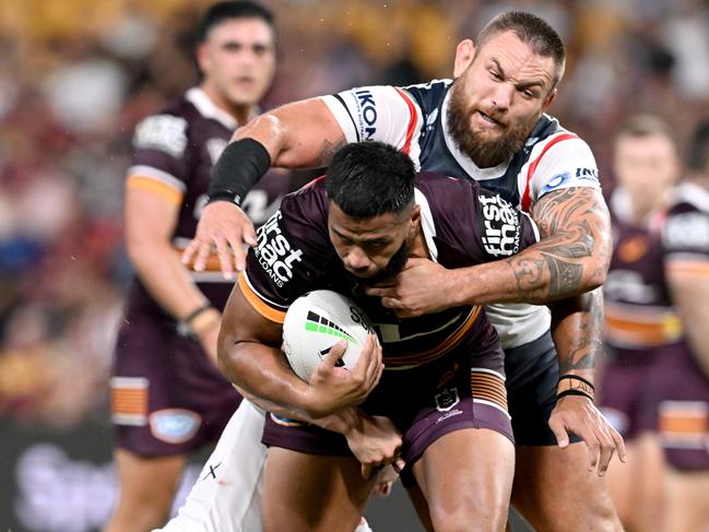 Payne Haas had a big game for the Broncos against the Sydney Roosters playing 70 minutes and running 205 metres. Picture: Bradley Kanaris/Getty Images