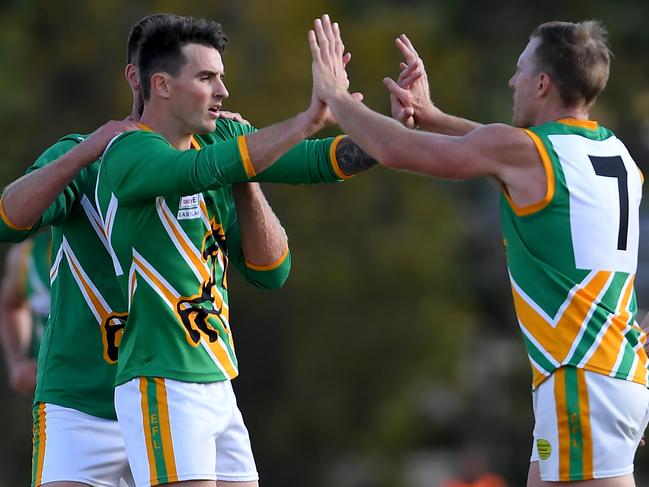 Aaron Mullett celebrates one of his 47 goals this year. Picture: Andy Brownbill