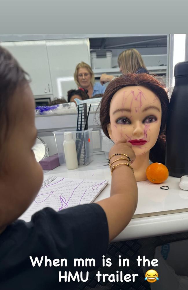 Priyanka Chopra Jonas' daughter Malti Marie playing in her mother's hair and makeup trailer on the set of 'The Bluff'. Photo: Instagram.