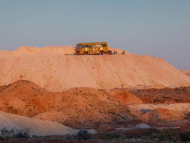 A school bus perched on the outskirts of Andamooka. Picture: Ben Clark