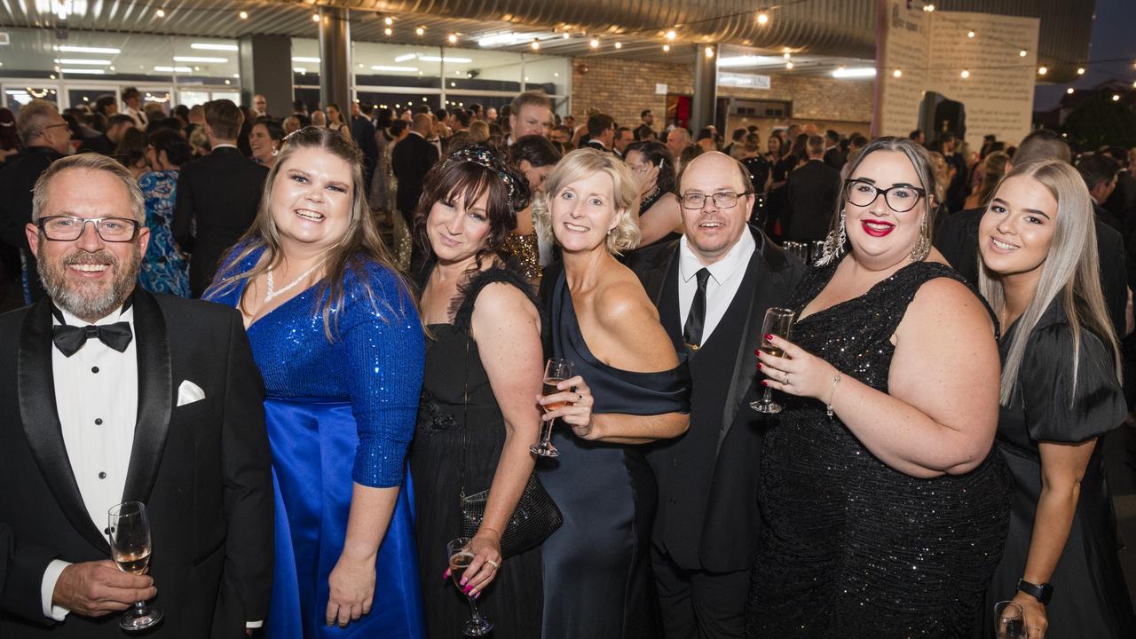 Representing Break Away Toowoomba are (from left) Leon Ashby, Alana Ashby, Emity Biffin, Jennifer Farnsworth, Gene Goldby, Maddelyn Hansson and Laura Mitchell at the Focus HR Business Excellence Awards 2023 hosted by Toowoomba Chamber at Rumours International, Saturday, October 21, 2023. Picture: Kevin Farmer