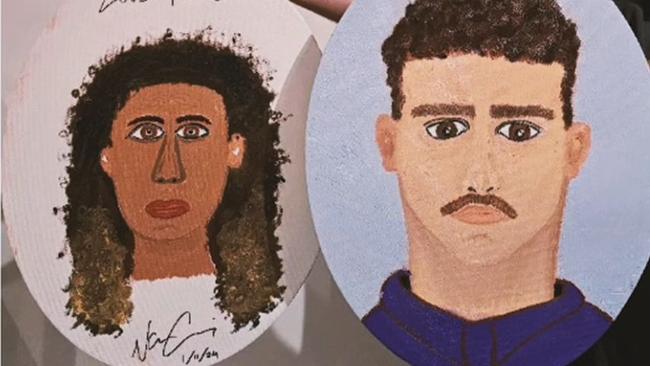 Mary Fowler and Nathan Cleary do their best to paint portraits of each other.