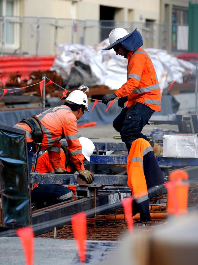 Construction of the light rail on Charmers St, Surry Hills.