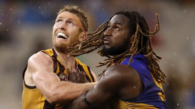 Nic Naitanui’s return from a knee injury was a major positive from West Coast’s win against Hawthorn. Picture: AFL Photos/Getty Images.