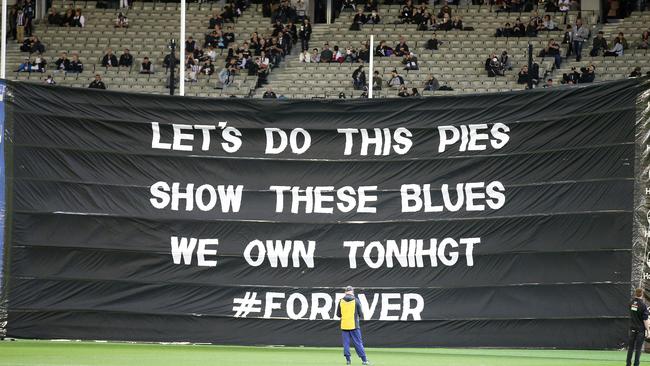 Obviously no spell check in the Collingwood Cheer Squad. Pic: Michael Klein