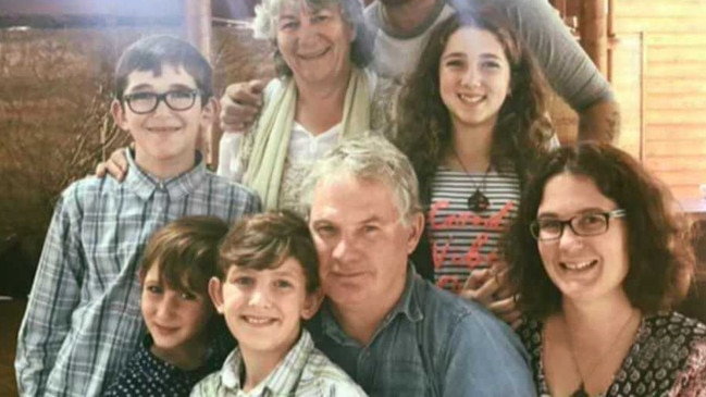 Peter Miles (centre), with his wife Cynda Miles (back), their daughter Katrina Miles (R) and her four children. Picture: Courtesy of Nine News