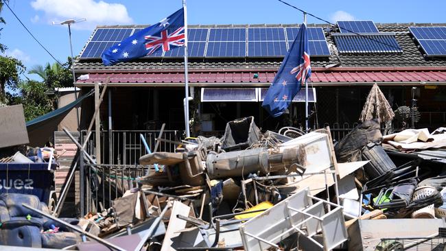 Debris outside a flood-damaged house in Goodna, west of Brisbane. Picture: NCA NewsWire/Dan Peled