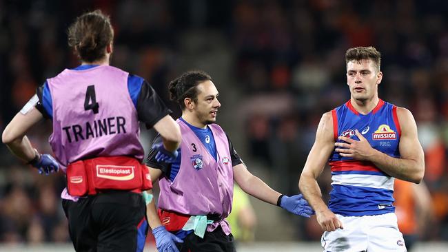 Western Bulldogs midfielder Josh Dunkley faces a lengthy stint on the sidelines with a right shoulder injury. Picture: Getty Images