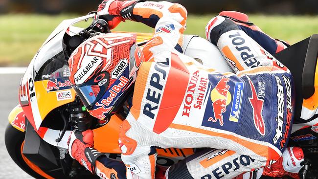 Repsol Honda MotoGP rider Marc Marquez of Spain takes part in qualifying at the Australian motorcycle Grand Prix at Phillip Island.