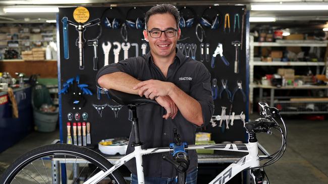 Sandy Murdoch, founder of Traction community program where at-risk teens fix bikes while learning life skills. Pic Peter Wallis
