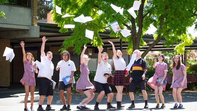 Students at Williamstown High School celebrate the end of VCE exams. Picture: Mark Stewart