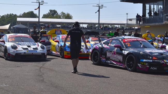 Porsche Carrera Cup cars post race at the 2024 Darwin Triple Crown. Picture: Darcy Jennings.