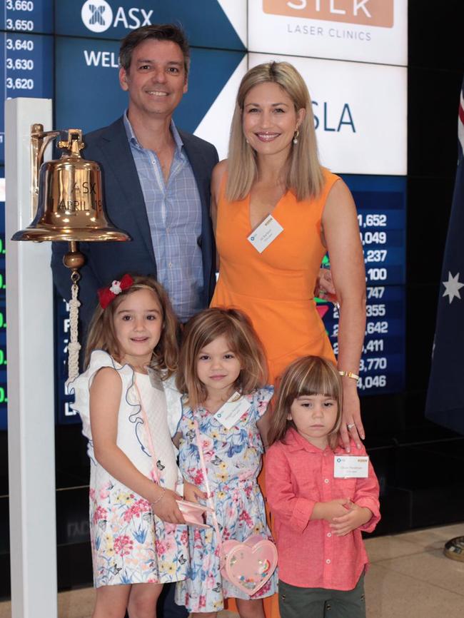 SILK Laser Clinics CEO Martin Perelman with partner Alison Barbour and their three children: Charlie, 6, Imogen, 4, and Oliver, 2