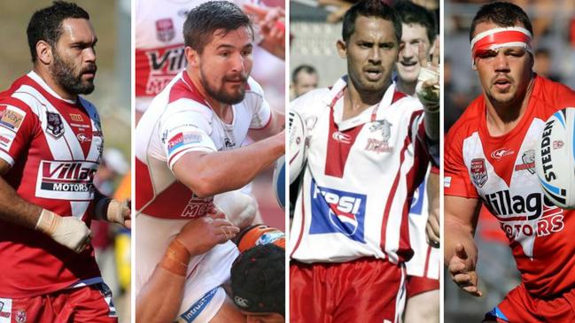 Redcliffe Dolphins legends Liam Georgetown, Cameron Cullen, Aaron Barba and Sam Anderson.