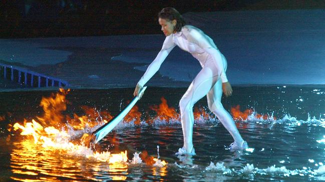 Cathy Freeman lights the Olympic cauldron at the Sydney Olympic Games Opening Ceremony in 2000.