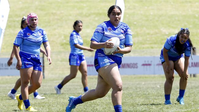 Sarah – Victoria Sefo from Samoa White. Under 18 Girls Ozzy Cooks (Cook Islands) v Samoa white. Harmony Nines Rugby League. Picture: John Appleyard