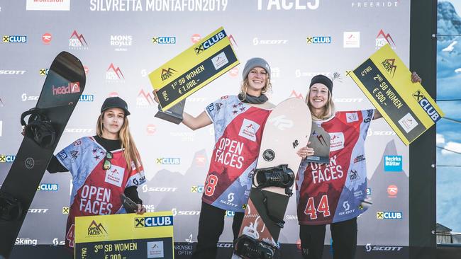 Michaela Davis-Meehan (middle) has won the Freeride qualifying Tour and will be competing on the Freeride World Tour in 2020. Pictures: Mia Knoll