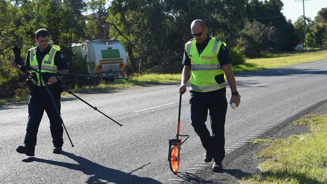 Police investigate the cause of the collision on Monday. Picture: Nicole Garmston