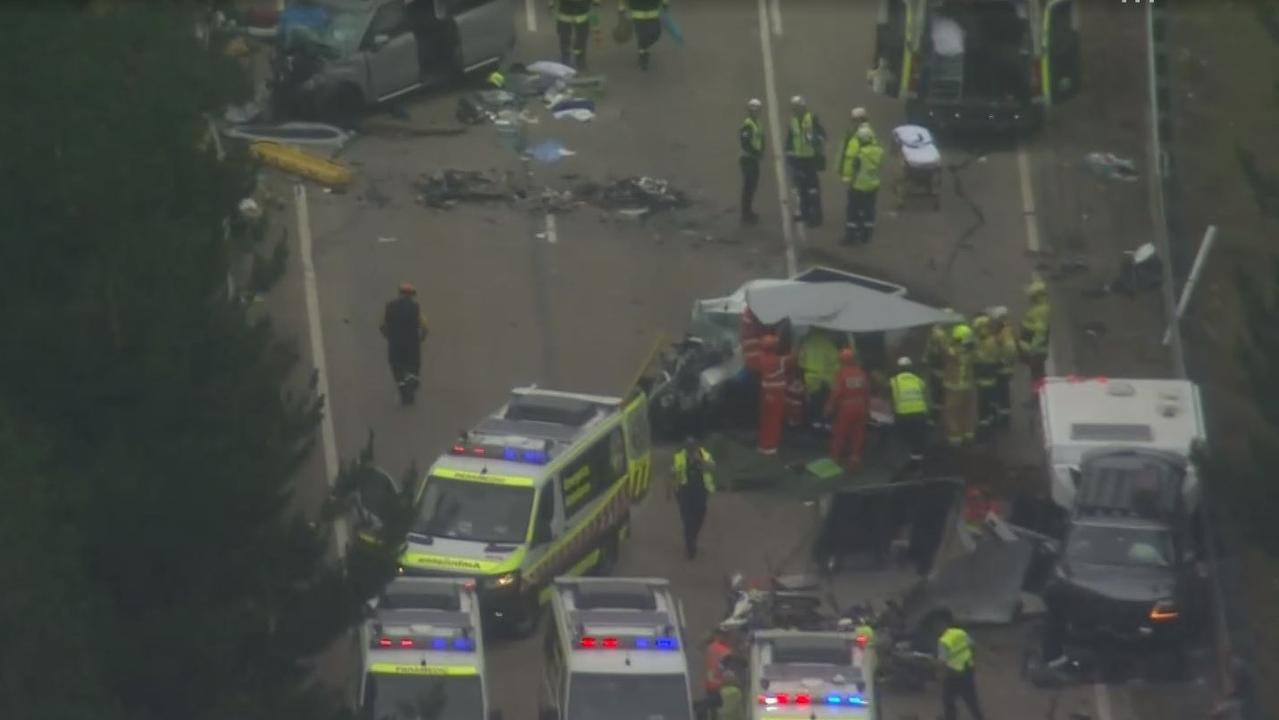 Dozens of ambulance officers helped attend to the injured. Picture: 7 News