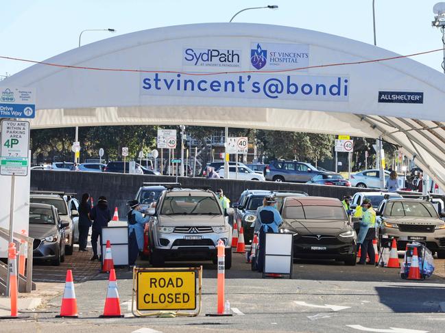 A drive-through Covid-19 testing facility at Bondi Beach on Friday. Picture: Damian Shaw