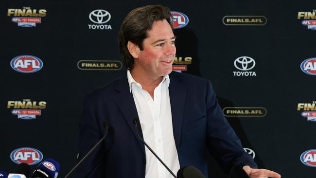 AFL chief executive Gillon McLachlan was in flying form at the Finals Series launch. Picture: Getty Images