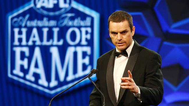 Scarlett speaks during the Australian Football Hall of Fame dinner last year. Picture: Getty Images