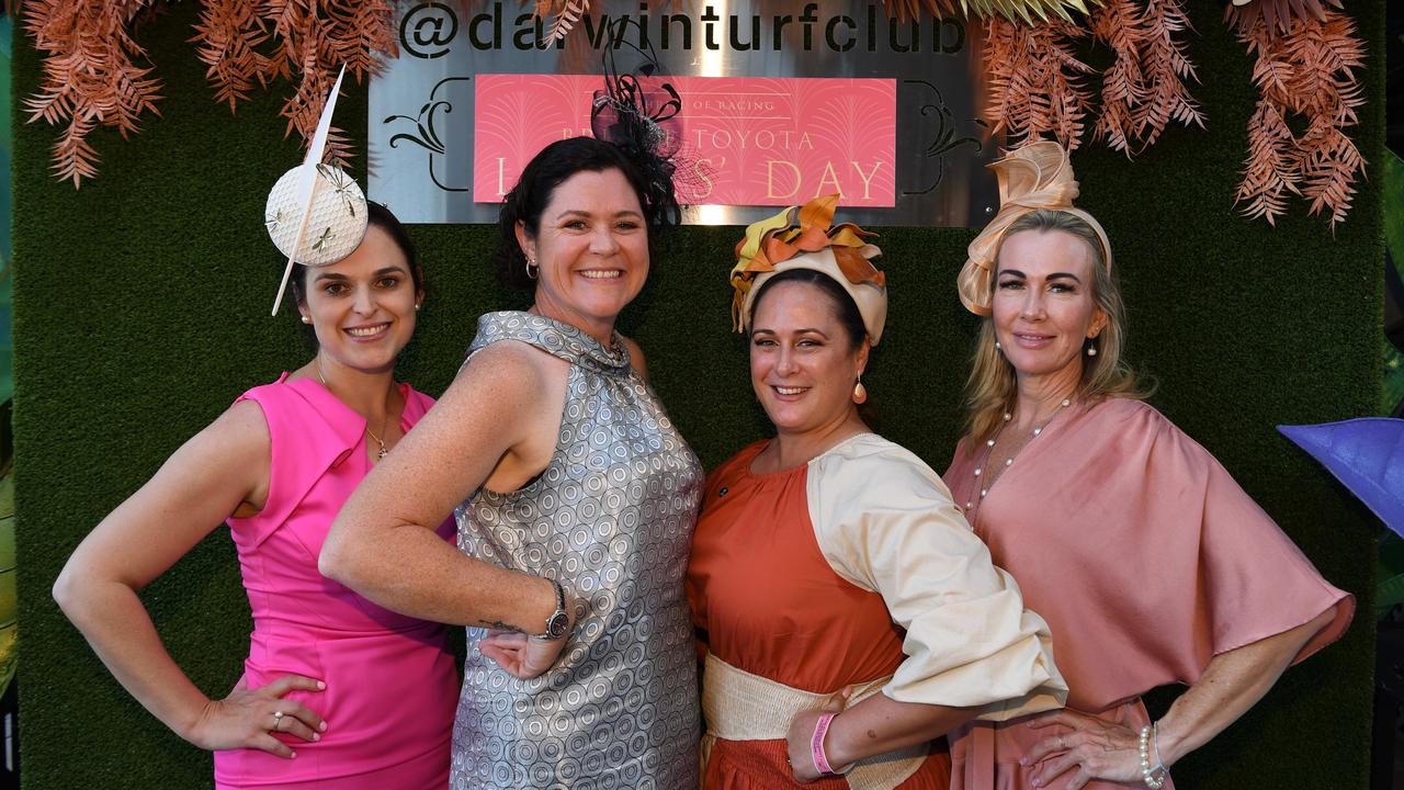 Sian France, Nerissa Calkin, Leah Atkinson and Amy Thompson at Darwin Ladies Day. Picture: (A)manda Parkinson