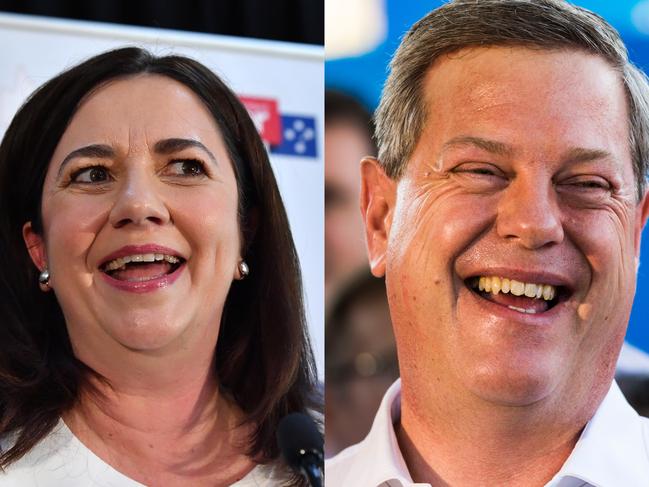A composite image of Queensland Premier Annastacia Palaszczuk (left) speaking at the Cementco Bowls Club and Queensland Opposition Leader Tim Nicholls speaking in his electorate of Clayfield, after the state election was announced Sunday, October 29, 2017. Queensland Premier Annastacia Palaszczuk has called a snap state election for Saturday, November 25. (AAP Image/Darren England and Glenn Hunt)