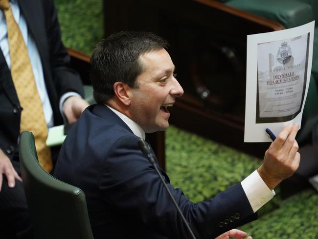 Opposition Leader Matthew Guy has blasted Mr Andrews for “the most vile breach of privacy against ordinary Victorians”. Picture: AAP/Stefan Postles