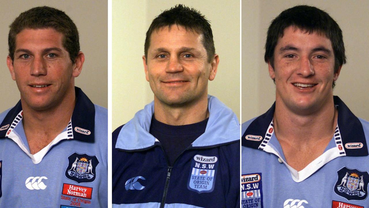 Bryan Fletcher, Wayne Pearce and Nathan Hindmarsh in the 2001 Blues squad
