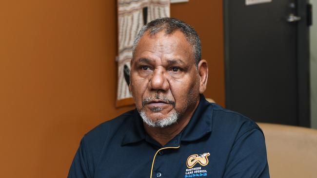 Kakadu traditional owners call for review of parks management, speaking to media chairman of the NLC Samuel Bush-Blanasi Picture Katrina Bridgeford.