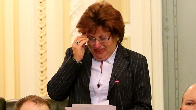 Committee chairwoman Jo-Ann Miller, the Member for Bundamba. speaks in Parliament about her family and black lung disease. Picture: Marc Robertson