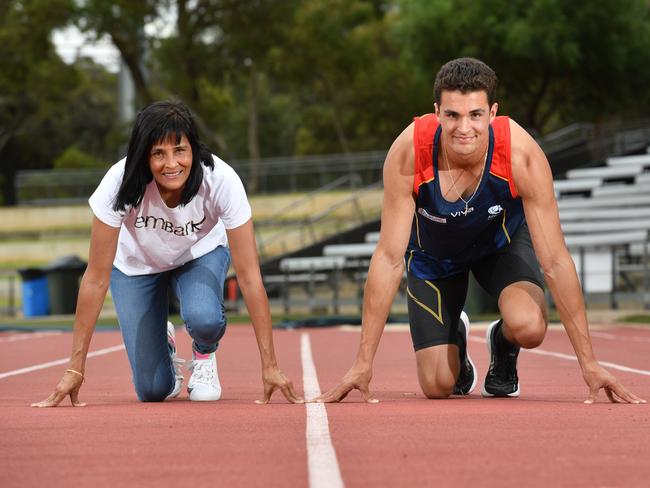 8/2/22. Profile on emerging sprinter (100, 200 &400) Aidan Murphy as part of our live stream coverage of the State Track and Field Championships. Aidan last month broke the Open 100m state record. He and his mother now own the state 100m records. His mother is Tania Van-Heer Murphy, a two-time Comm Games gold medallist. Picture: Keryn Stevens