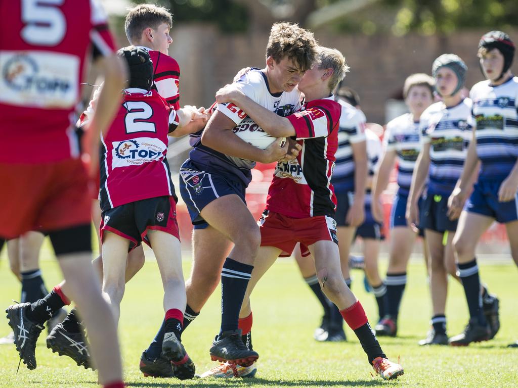 Blaze Muir with the ball for Brothers against Valleys in under-13 boys Toowoomba Junior Rugby League grand final at Clive Berghofer Stadium, Saturday, September 11, 2021. Picture: Kevin Farmer