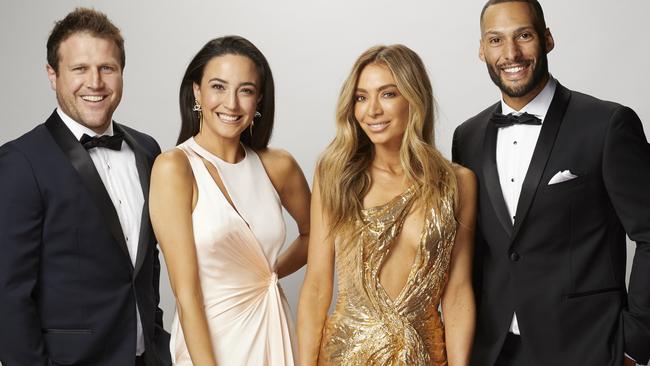 Brownlow Medal hosts Campbell Brown, Nadia Bartel, Abbey Gelmi and Josh Gibson. Picture: David Cook