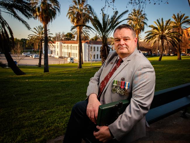 Mark Freer, who is one of a growing number of former soldiers calling for a Royal Commission into the government supplying anti-malaria drugs with bad side effects. Mark is pictured near the Torrens Parade Ground on July 16, 2020 in Adelaide. Picture by Matt Turner.SA WEEKEND PICTURE, CONTACT PAUL ASHENDEN FOR PUBLISHING DATES.