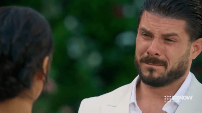 Paul reacts to Carina's vows. Picture: MAFS/Nine Network