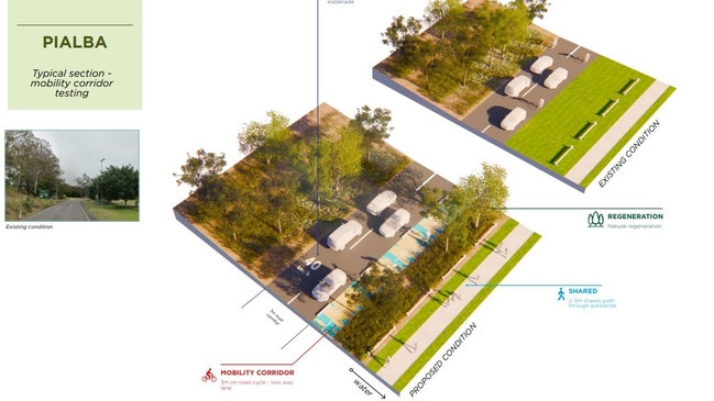 Draft Master Plan showing a comparison of the proposed and existing Esplanade at Pialba. Photo: Fraser Coast Regional Council.