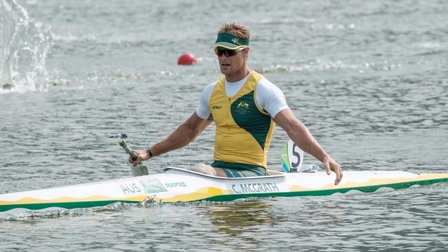 McGrath reacts after winning the final of the men's canoe sprint (KL2) in Rio. Picture: AFP